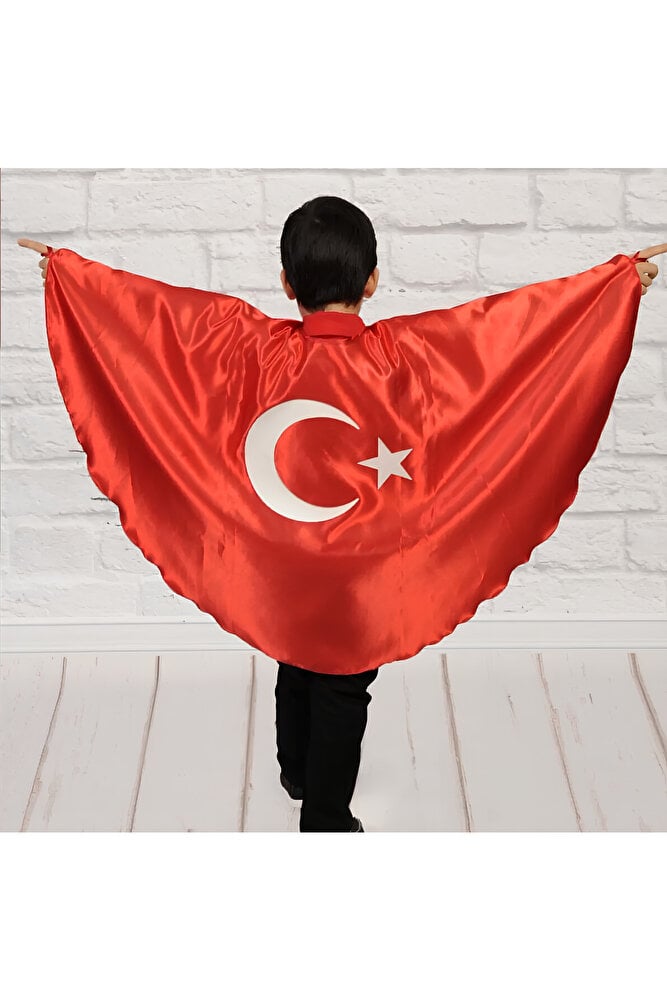Türk Bayrağı Pelerin Gösteri Kostümü Kız-Erkek Ay Yıldız Bayraklı 23 nisan,19 mayıs,29 ekim