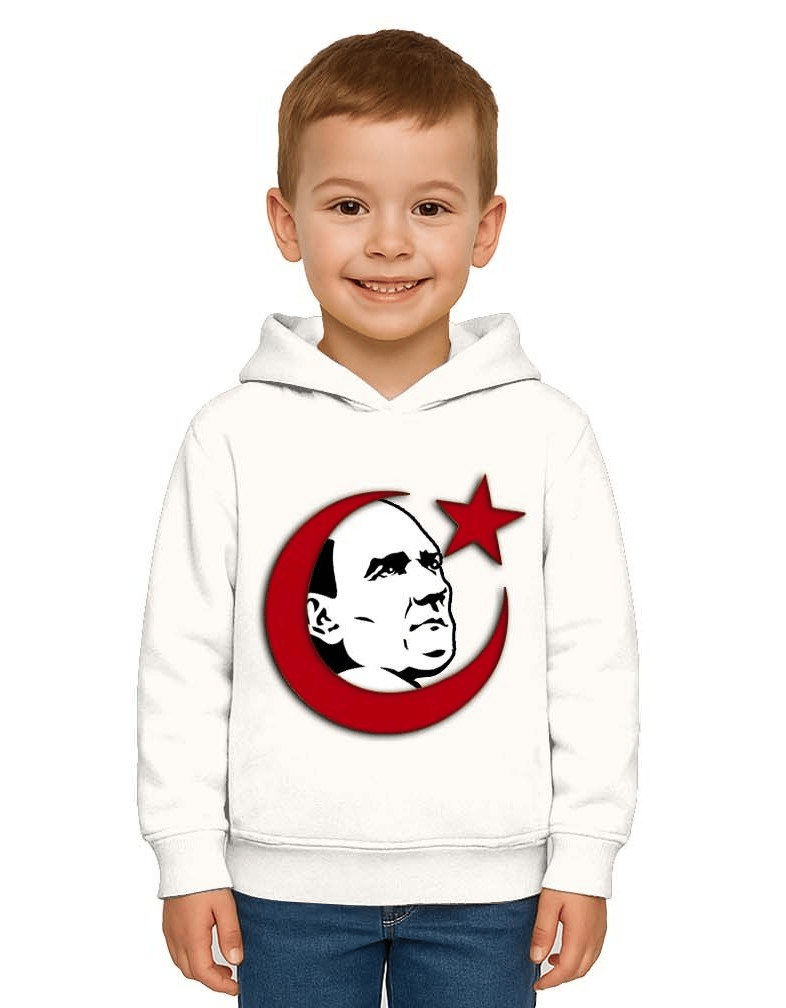 Unisex Ay Yıldızlı 19 Mayıs 29 Ekim 23 Nisan 10 Kasım Atatürk Çocuk Kapüşonlu Sweatshirt