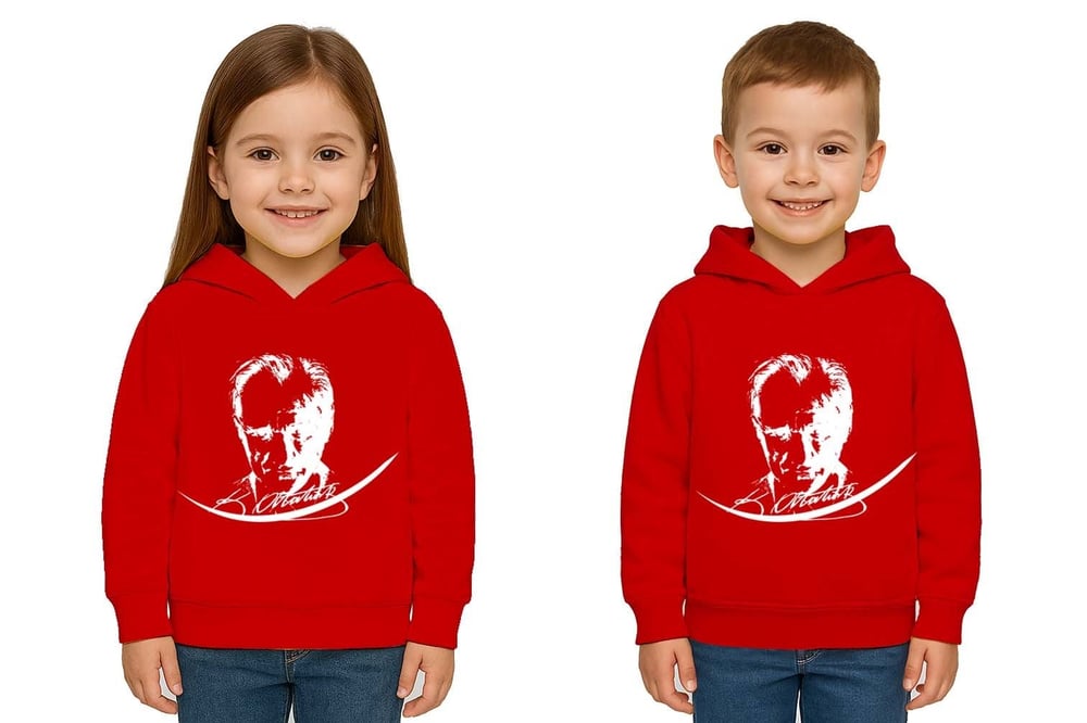 Unisex Ay Yıldızlı 19 Mayıs 29 Ekim 23 Nisan 10 Kasım Atatürk Çocuk Kapüşonlu Sweatshirt