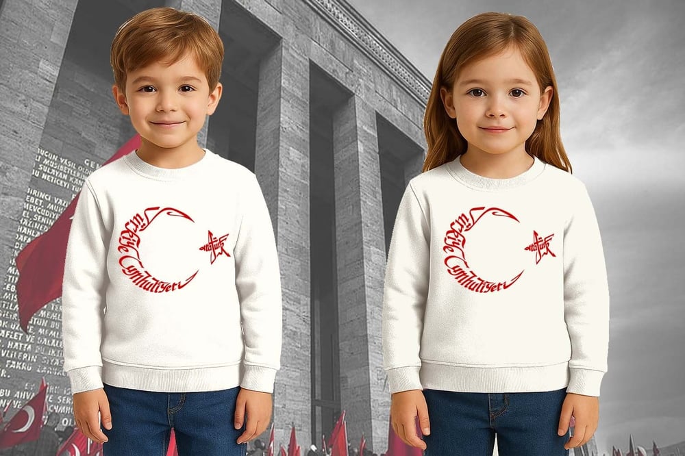 Unisex Ay Yıldızlı 19 Mayıs 29 Ekim 23 Nisan 10 Kasım Atatürk Çocuk 3 İplik Şardonlu Sweatshirt