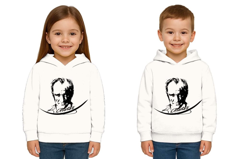 Unisex Ay Yıldızlı 19 Mayıs 29 Ekim 23 Nisan 10 Kasım Atatürk Çocuk Kapüşonlu Sweatshirt