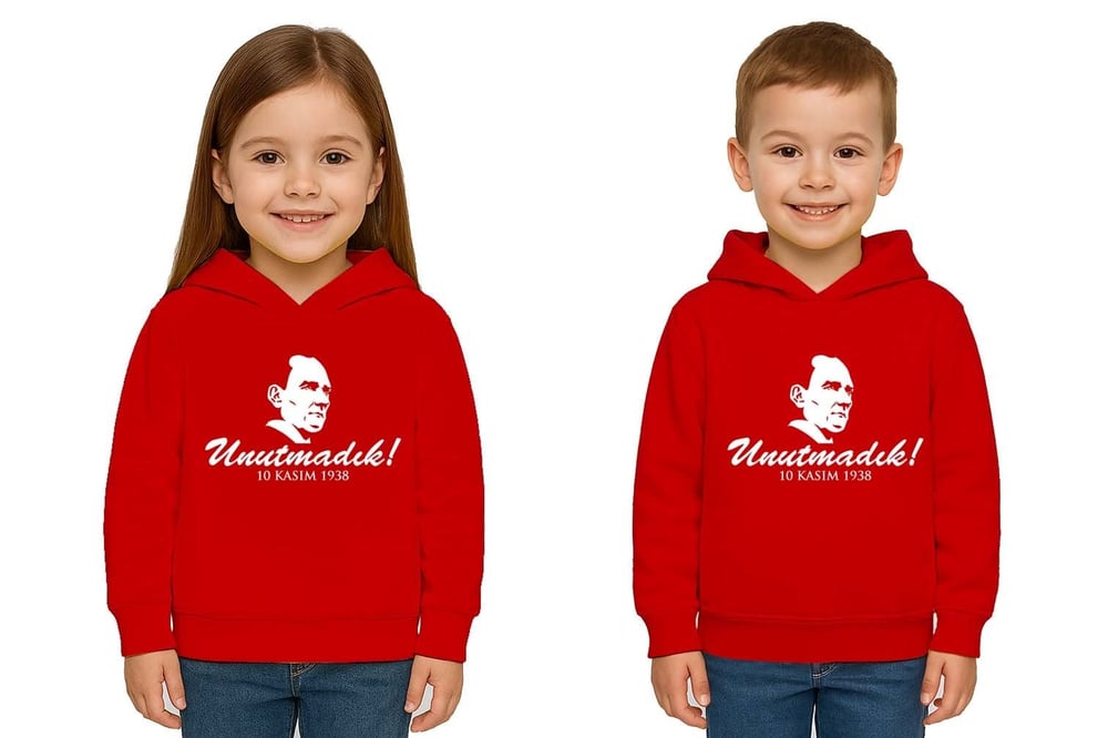 Unisex Ay Yıldızlı 19 Mayıs 29 Ekim 23 Nisan 10 Kasım Atatürk Çocuk Kapüşonlu Sweatshirt