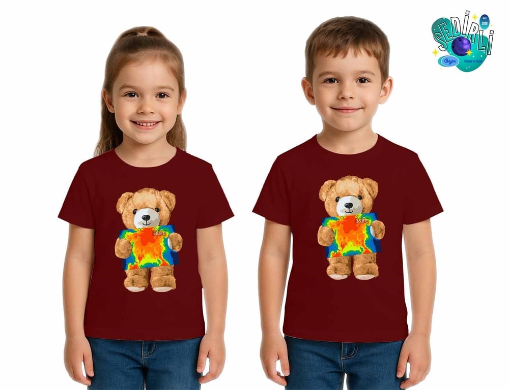 Unisex Ayıcık Bear Baskılı Çocuk Tişört pamuklu penye kumaş