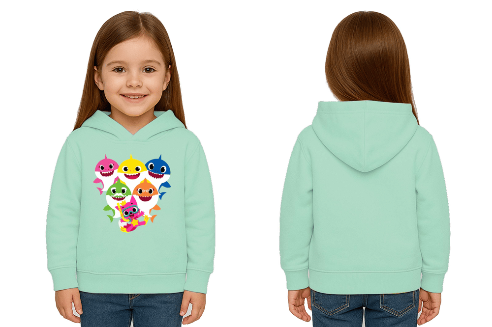 Unisex baby shark Baskılı Çocuk Swaetshirt Kapşonlu 3 İplik Şardonlu