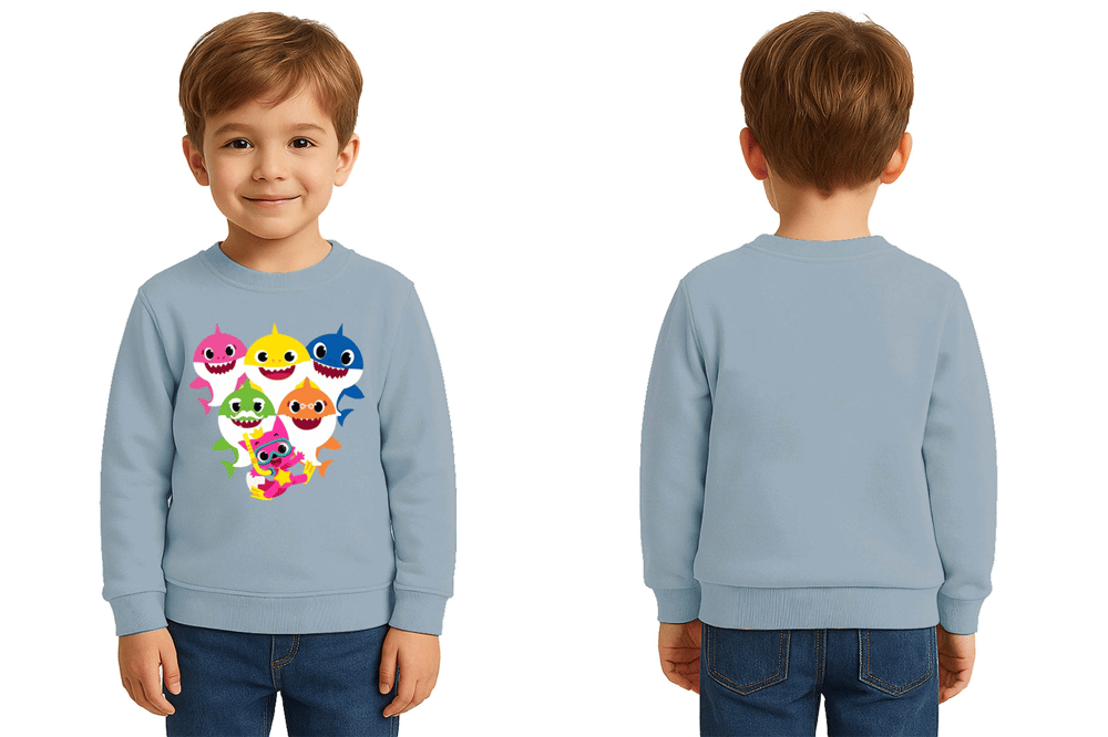 Unisex baby shark Baskılı Çocuk Swaetshirt 3 İplik Şardonlu