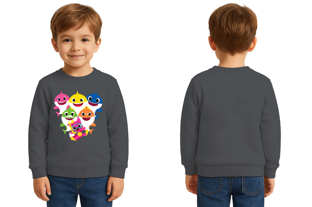 Unisex baby shark Baskılı Çocuk Swaetshirt 3 İplik Şardonlu