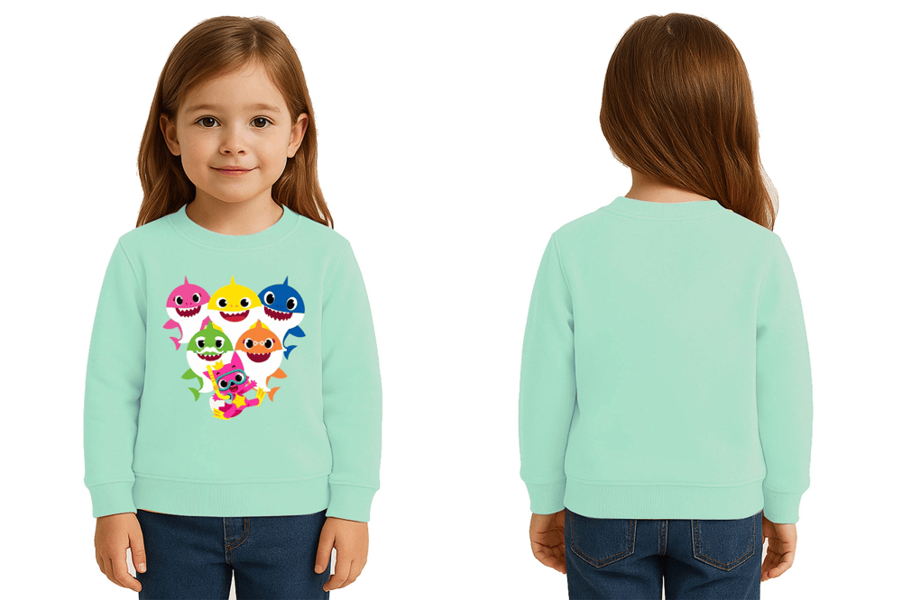 Unisex baby shark Baskılı Çocuk Swaetshirt 3 İplik Şardonlu