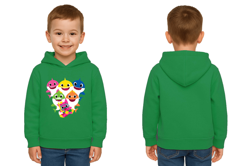 Unisex baby shark Baskılı Çocuk Swaetshirt Kapşonlu 3 İplik Şardonlu