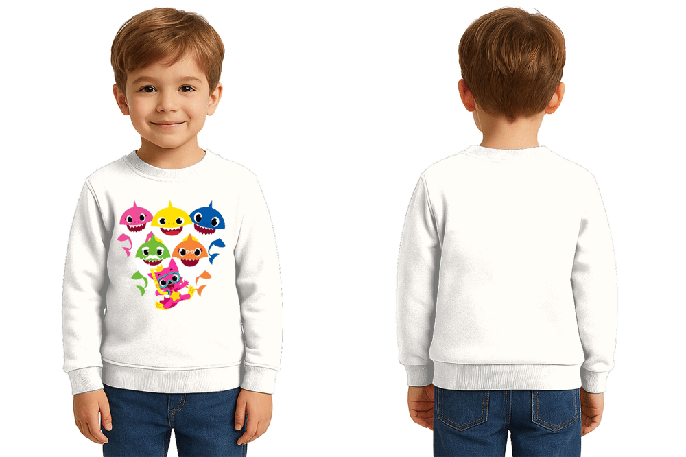 Unisex baby shark Baskılı Çocuk Swaetshirt 3 İplik Şardonlu