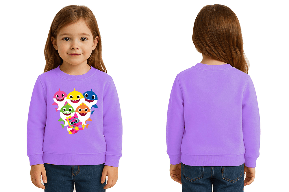 Unisex baby shark Baskılı Çocuk Swaetshirt 3 İplik Şardonlu