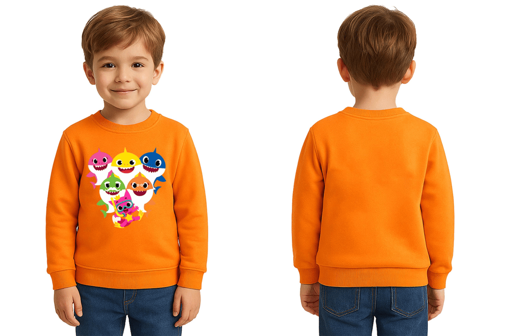 Unisex baby shark Baskılı Çocuk Swaetshirt 3 İplik Şardonlu