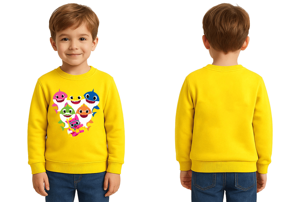 Unisex baby shark Baskılı Çocuk Swaetshirt 3 İplik Şardonlu