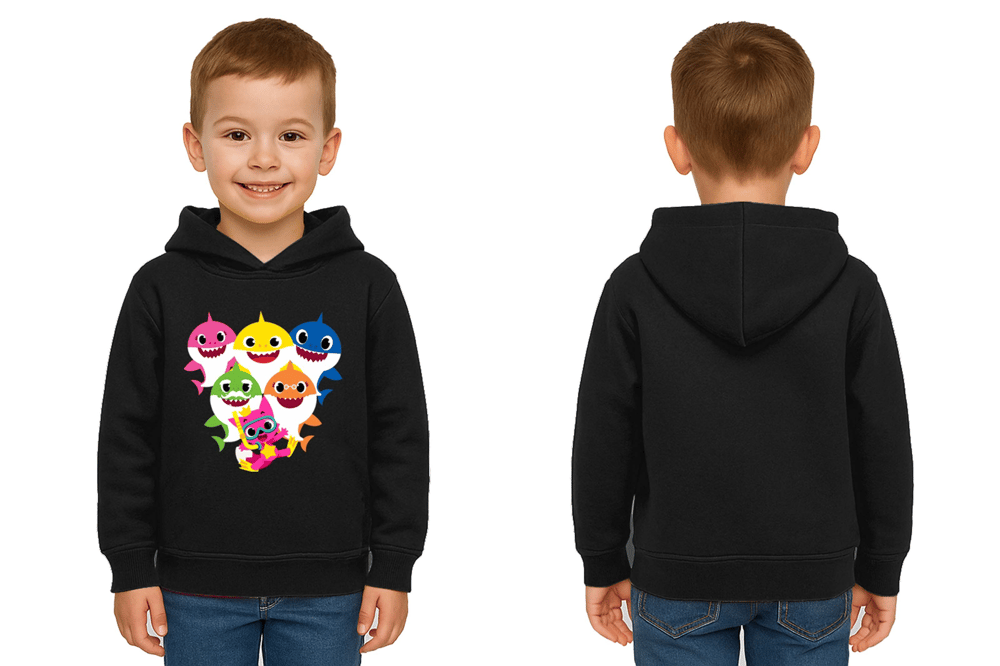 Unisex baby shark Baskılı Çocuk Swaetshirt Kapşonlu 3 İplik Şardonlu