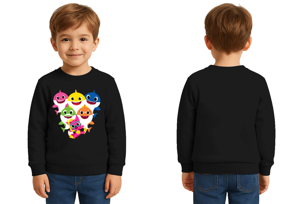 Unisex baby shark Baskılı Çocuk Swaetshirt 3 İplik Şardonlu