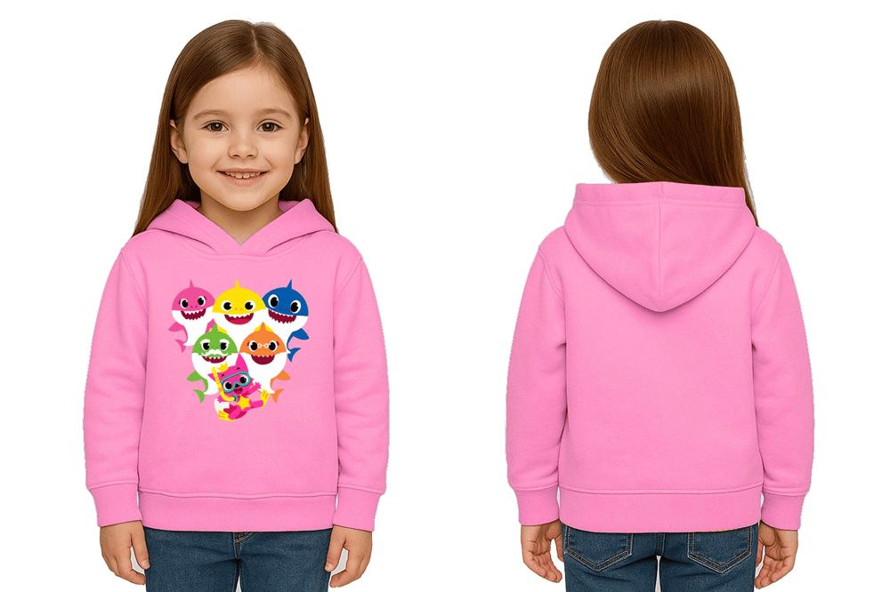Unisex baby shark Baskılı Çocuk Swaetshirt Kapşonlu 3 İplik Şardonlu
