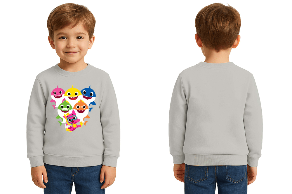 Unisex baby shark Baskılı Çocuk Swaetshirt 3 İplik Şardonlu