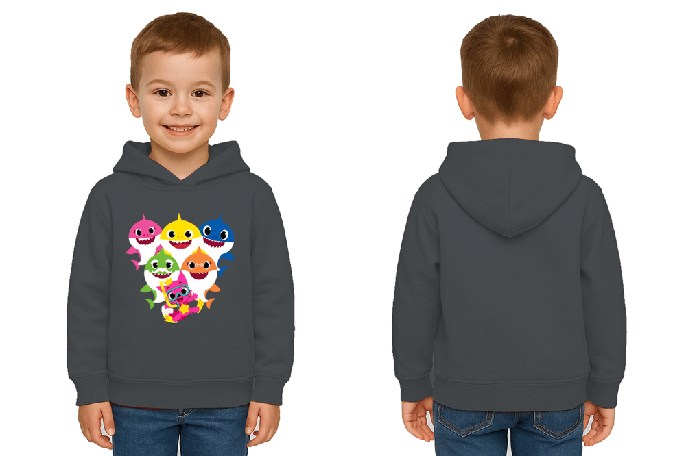 Unisex baby shark Baskılı Çocuk Swaetshirt Kapşonlu 3 İplik Şardonlu