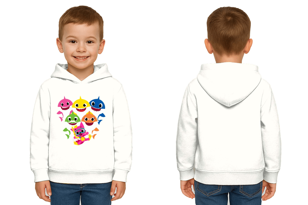 Unisex baby shark Baskılı Çocuk Swaetshirt Kapşonlu 3 İplik Şardonlu