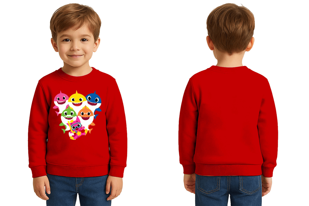 Unisex baby shark Baskılı Çocuk Swaetshirt 3 İplik Şardonlu