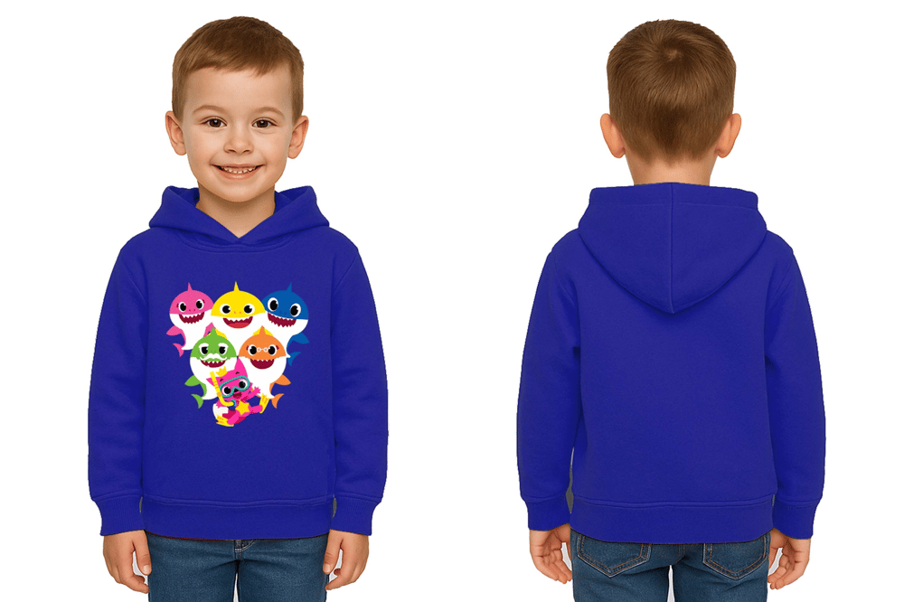Unisex baby shark Baskılı Çocuk Swaetshirt Kapşonlu 3 İplik Şardonlu