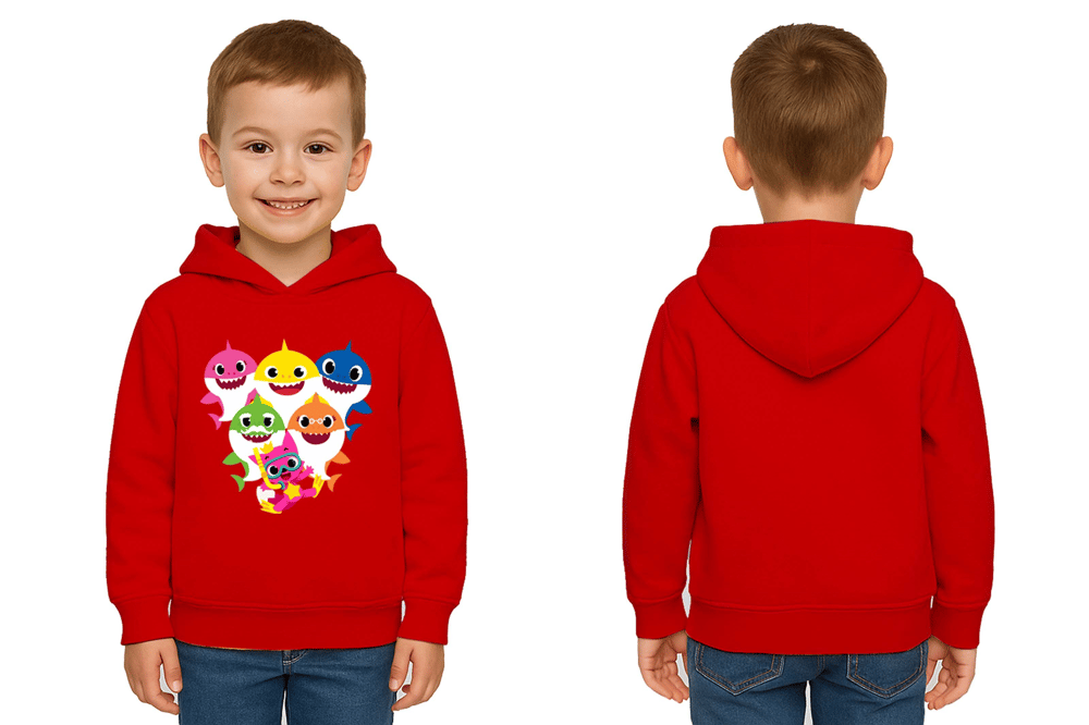 Unisex baby shark Baskılı Çocuk Swaetshirt Kapşonlu 3 İplik Şardonlu