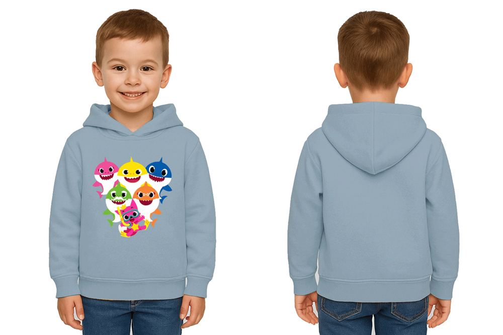 Unisex baby shark Baskılı Çocuk Swaetshirt Kapşonlu 3 İplik Şardonlu
