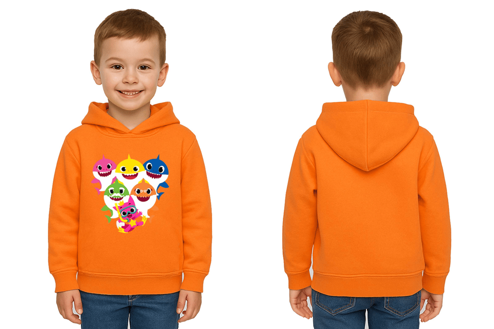 Unisex baby shark Baskılı Çocuk Swaetshirt Kapşonlu 3 İplik Şardonlu