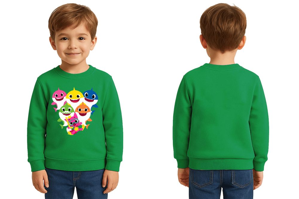 Unisex baby shark Baskılı Çocuk Swaetshirt 3 İplik Şardonlu