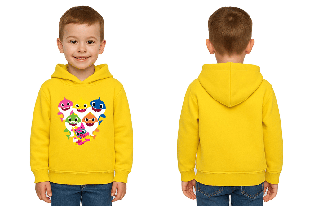 Unisex baby shark Baskılı Çocuk Swaetshirt Kapşonlu 3 İplik Şardonlu