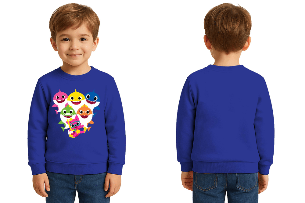 Unisex baby shark Baskılı Çocuk Swaetshirt 3 İplik Şardonlu