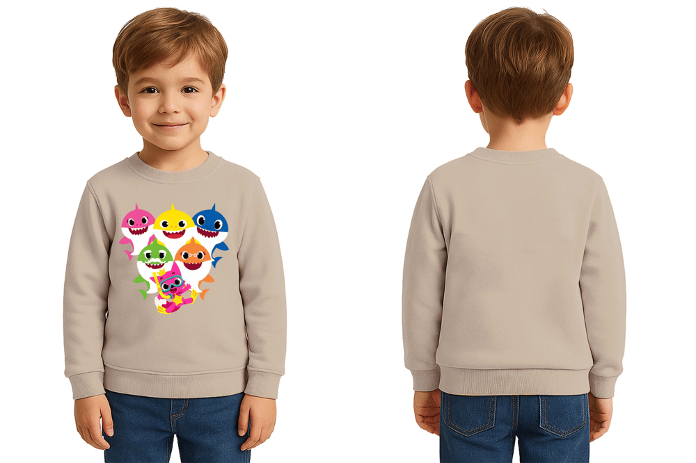 Unisex baby shark Baskılı Çocuk Swaetshirt 3 İplik Şardonlu