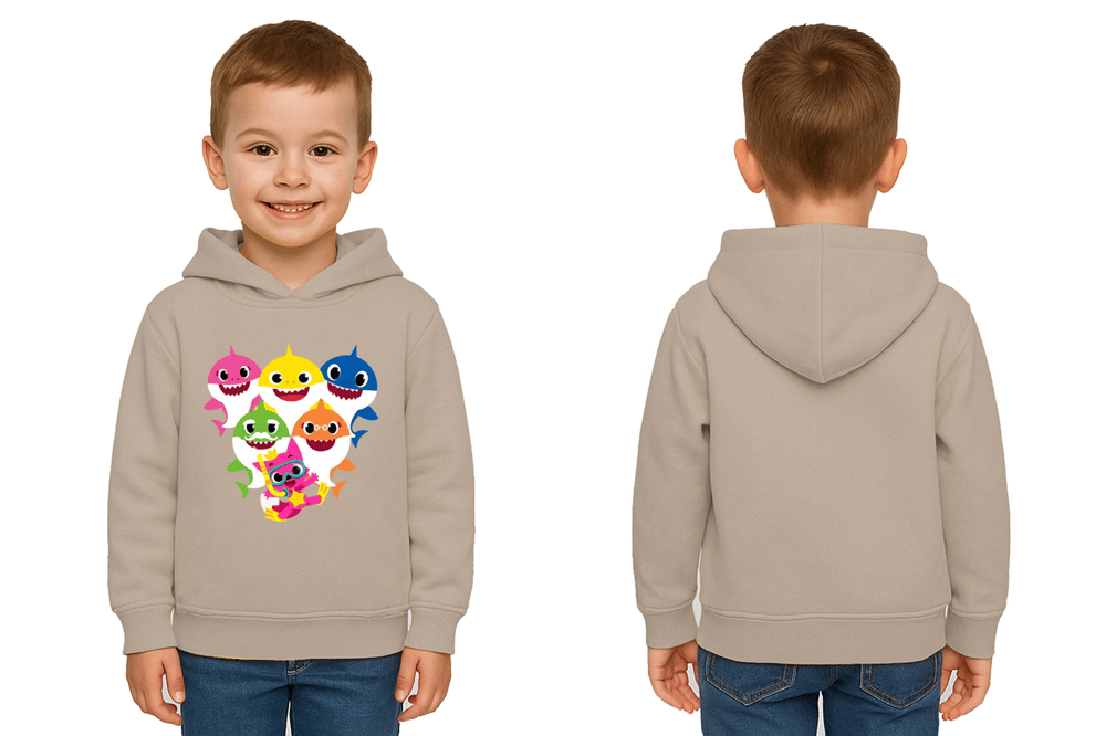 Unisex baby shark Baskılı Çocuk Swaetshirt Kapşonlu 3 İplik Şardonlu