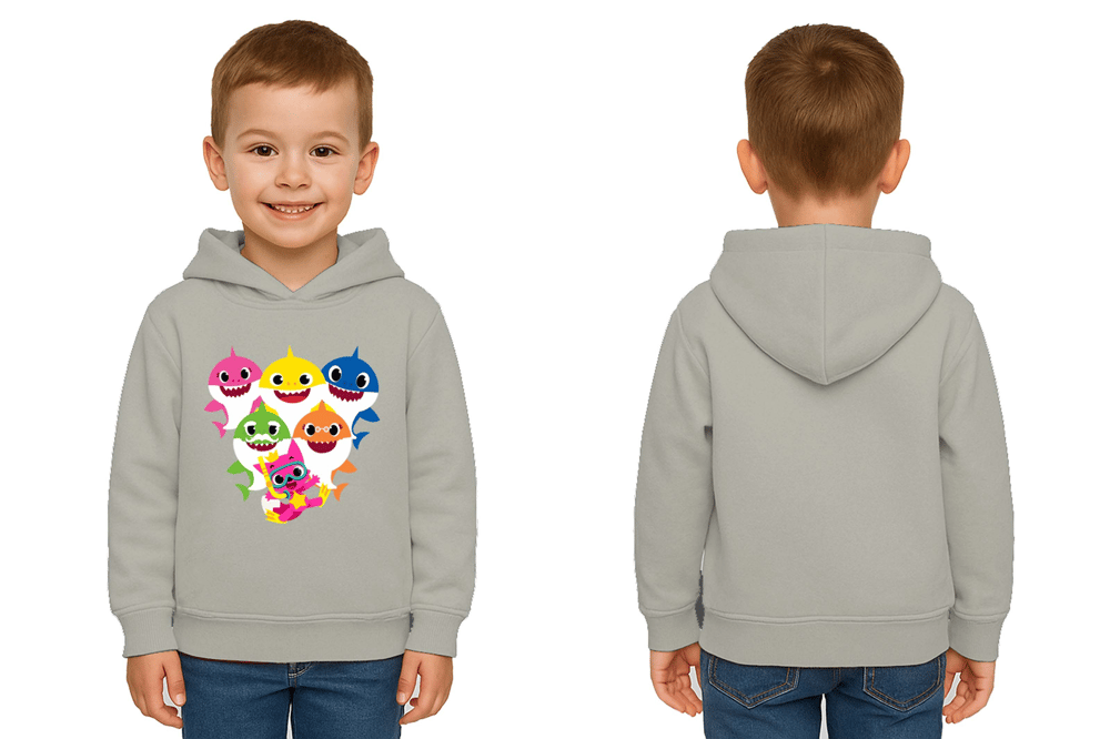 Unisex baby shark Baskılı Çocuk Swaetshirt Kapşonlu 3 İplik Şardonlu