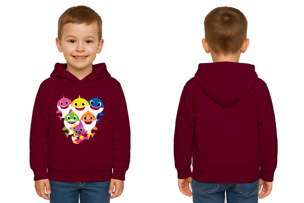 Unisex baby shark Baskılı Çocuk Swaetshirt Kapşonlu 3 İplik Şardonlu