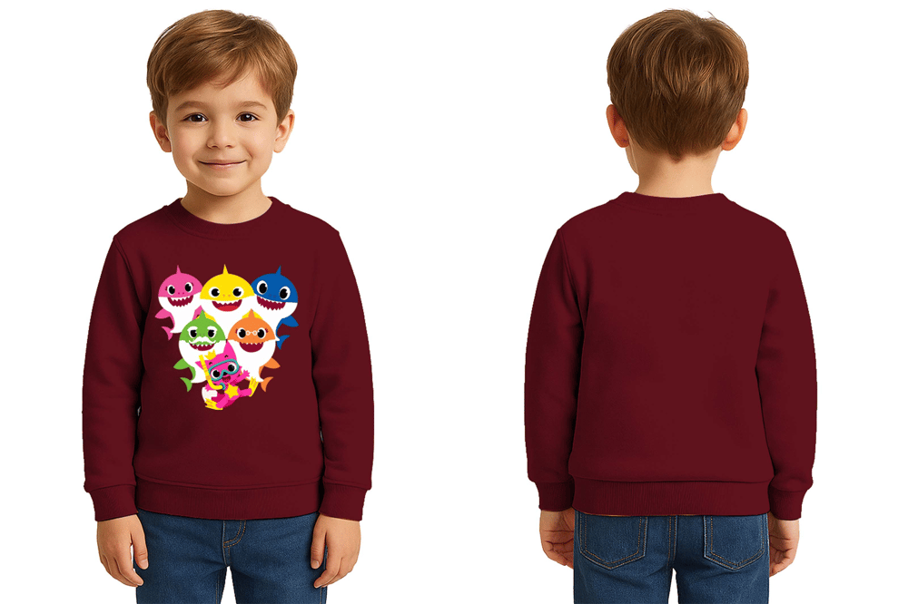 Unisex baby shark Baskılı Çocuk Swaetshirt 3 İplik Şardonlu