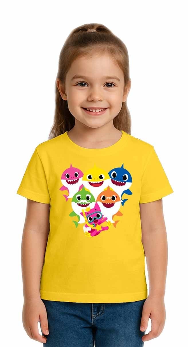 Unisex Baby Shark Baskılı Çocuk Tişört pamuklu penye kumaş