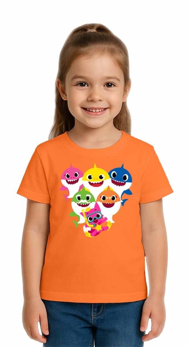 Unisex Baby Shark Baskılı Çocuk Tişört pamuklu penye kumaş