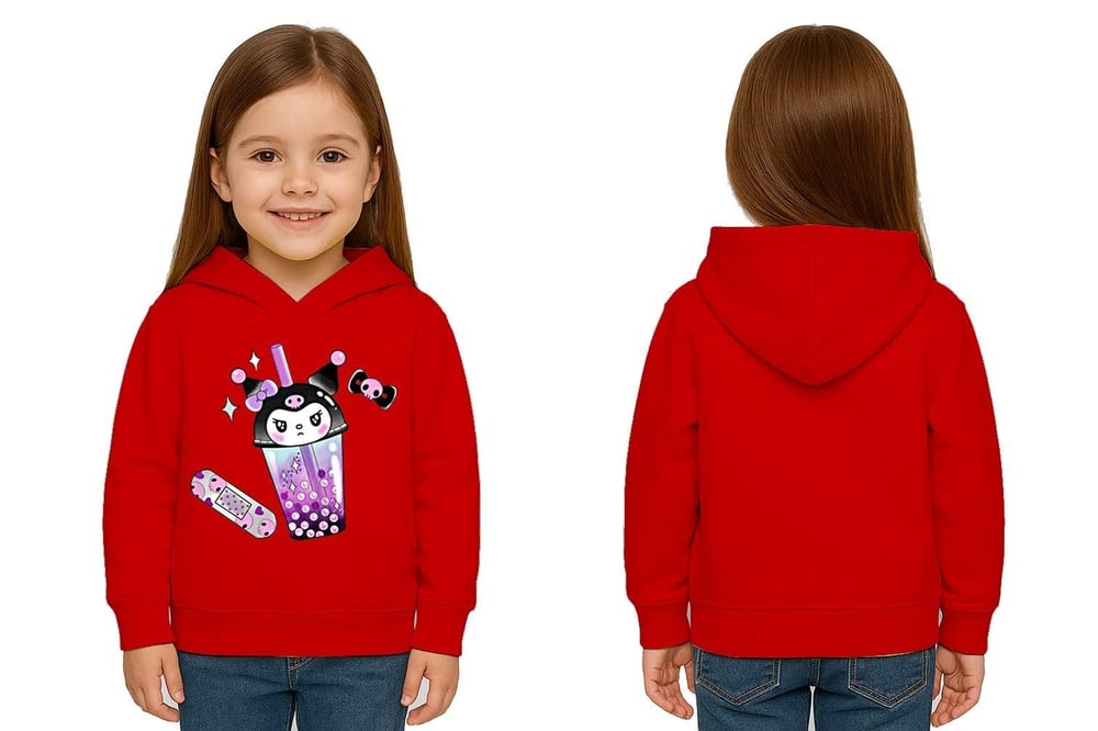 Unisex Baskılı Çocuk Swaetshirt Kapüşonlu 3 İplik Şardonlu Kuromi baskılı