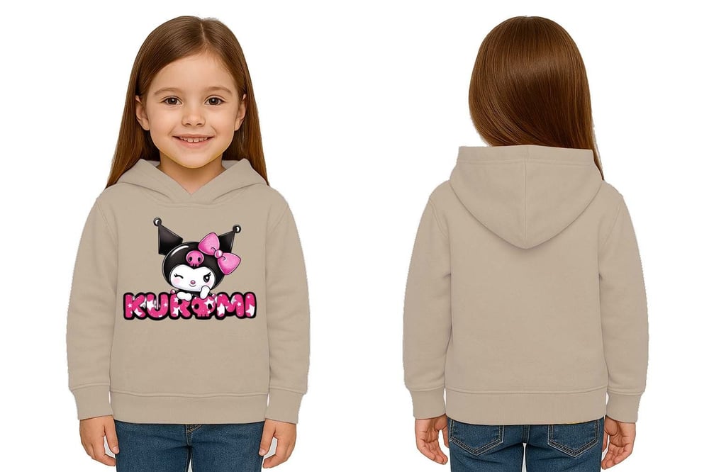 Unisex Baskılı Çocuk Swaetshirt Kapüşonlu 3 İplik Şardonlu Kuromi baskılı