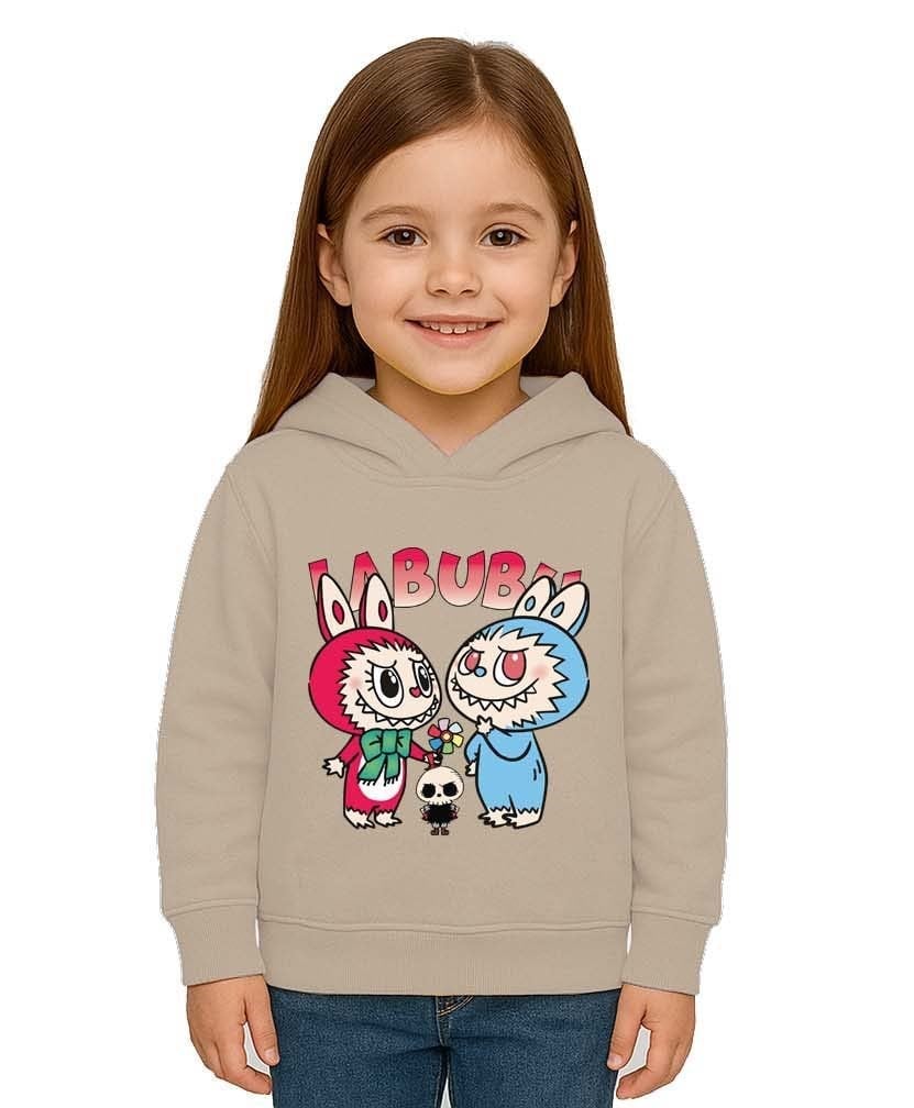 Unisex Baskılı Çocuk Swaetshirt Kapüşonlu 3 İplik Şardonlu Labubu