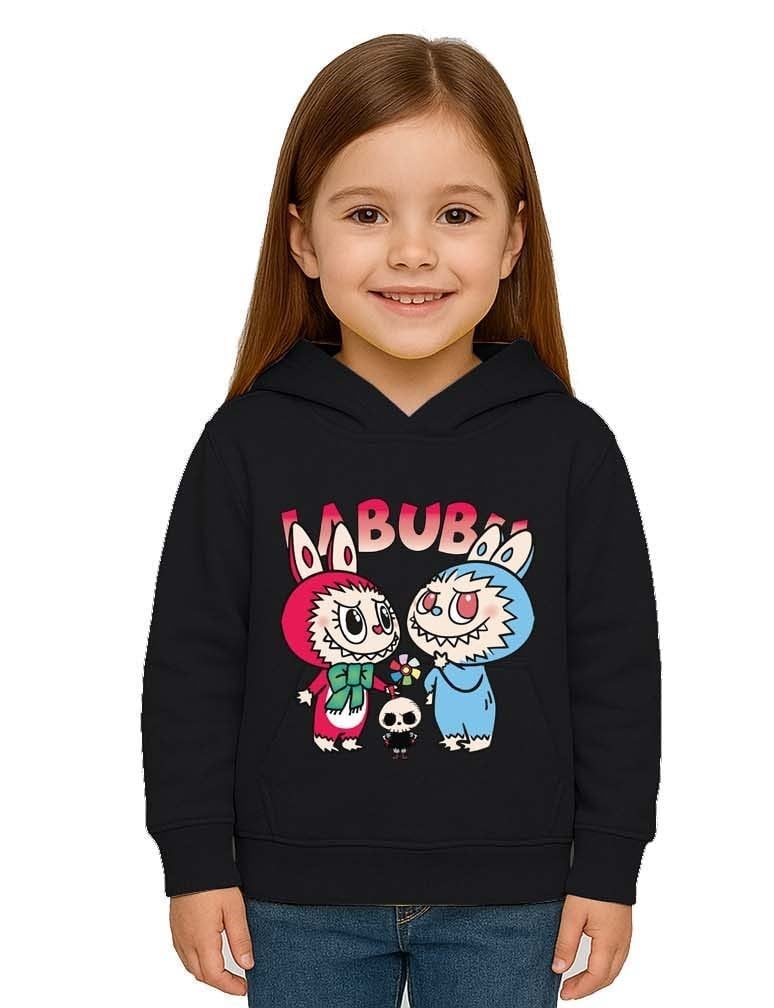 Unisex Baskılı Çocuk Swaetshirt Kapüşonlu 3 İplik Şardonlu Labubu
