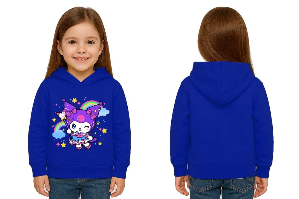 Unisex Baskılı Çocuk Swaetshirt Kapüşonlu 3 İplik Şardonlu Kuromi baskılı