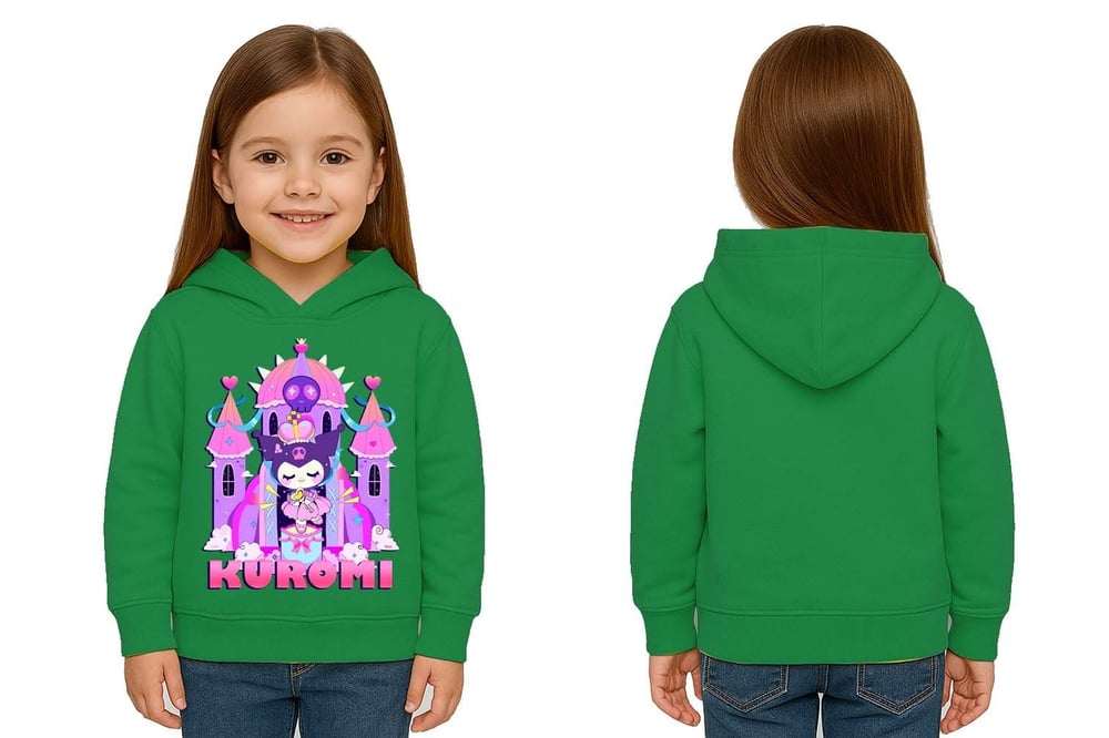 Unisex Baskılı Çocuk Swaetshirt Kapüşonlu 3 İplik Şardonlu Kuromi baskılı