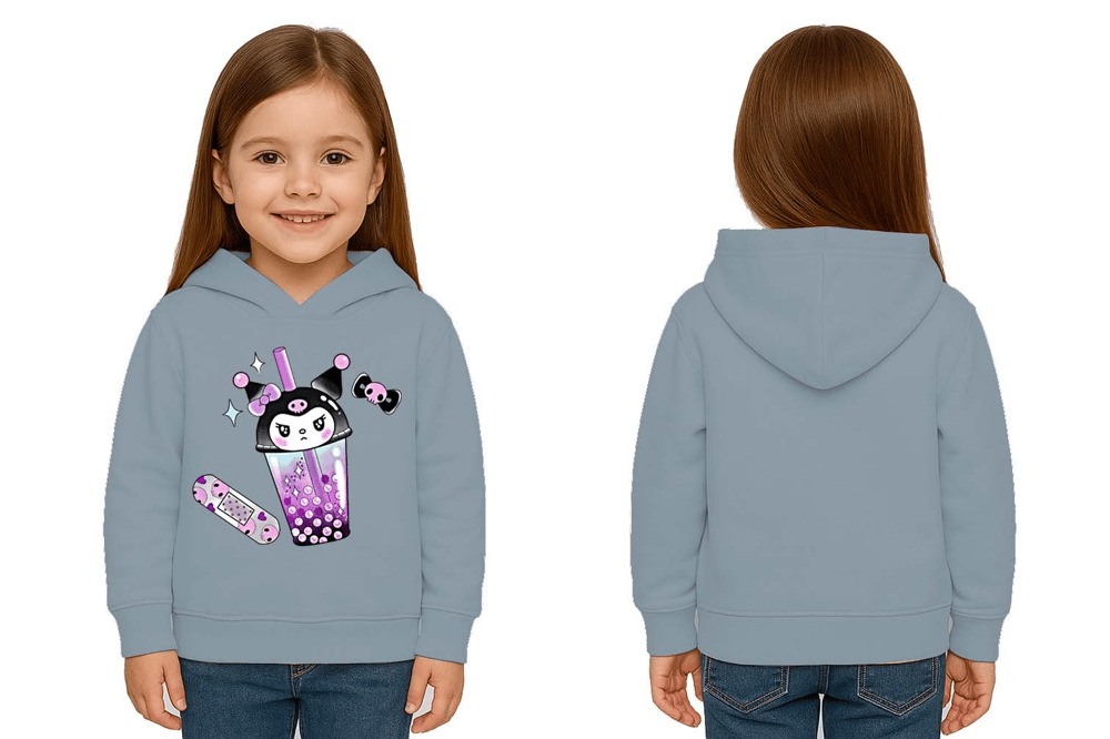 Unisex Baskılı Çocuk Swaetshirt Kapüşonlu 3 İplik Şardonlu Kuromi baskılı