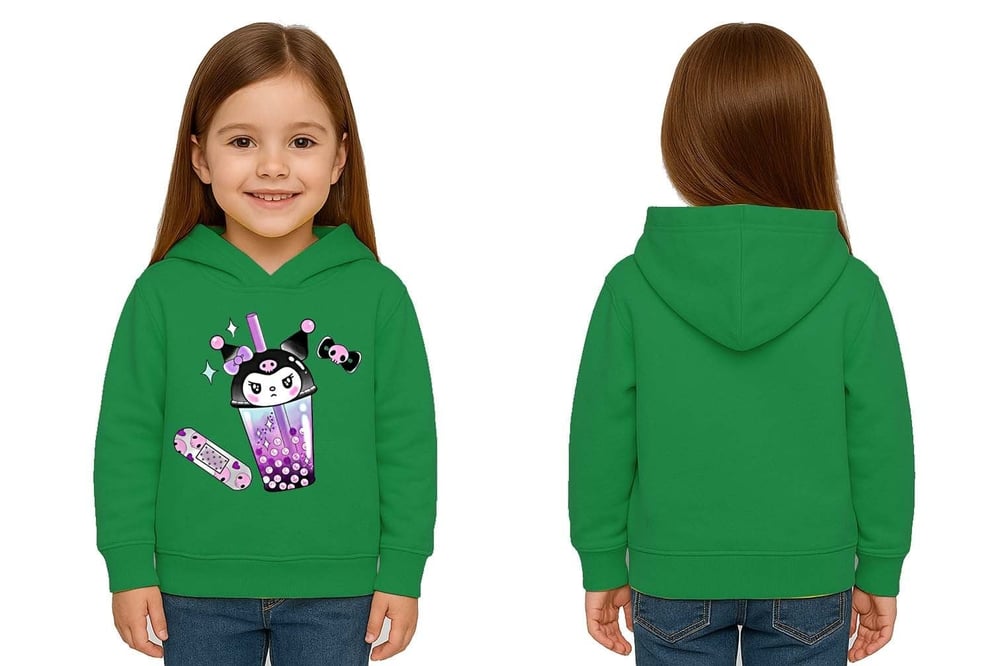 Unisex Baskılı Çocuk Swaetshirt Kapüşonlu 3 İplik Şardonlu Kuromi baskılı