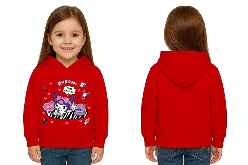 Unisex Baskılı Çocuk Swaetshirt Kapüşonlu 3 İplik Şardonlu Kuromi baskılı