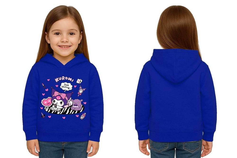 Unisex Baskılı Çocuk Swaetshirt Kapüşonlu 3 İplik Şardonlu Kuromi baskılı