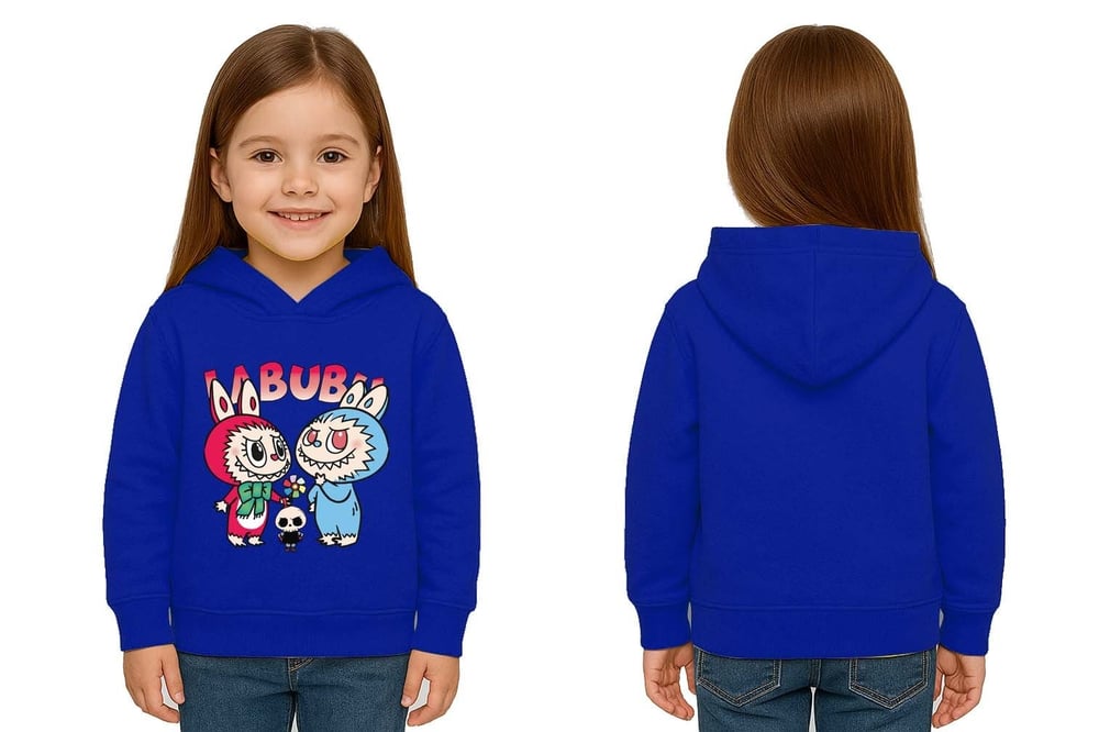 Unisex Baskılı Çocuk Swaetshirt Kapüşonlu 3 İplik Şardonlu Labubu