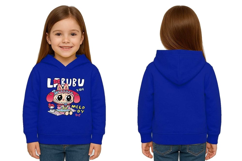 Unisex Baskılı Çocuk Swaetshirt Labubu Baskılı Kapüşonlu 3 İplik Şardonlu