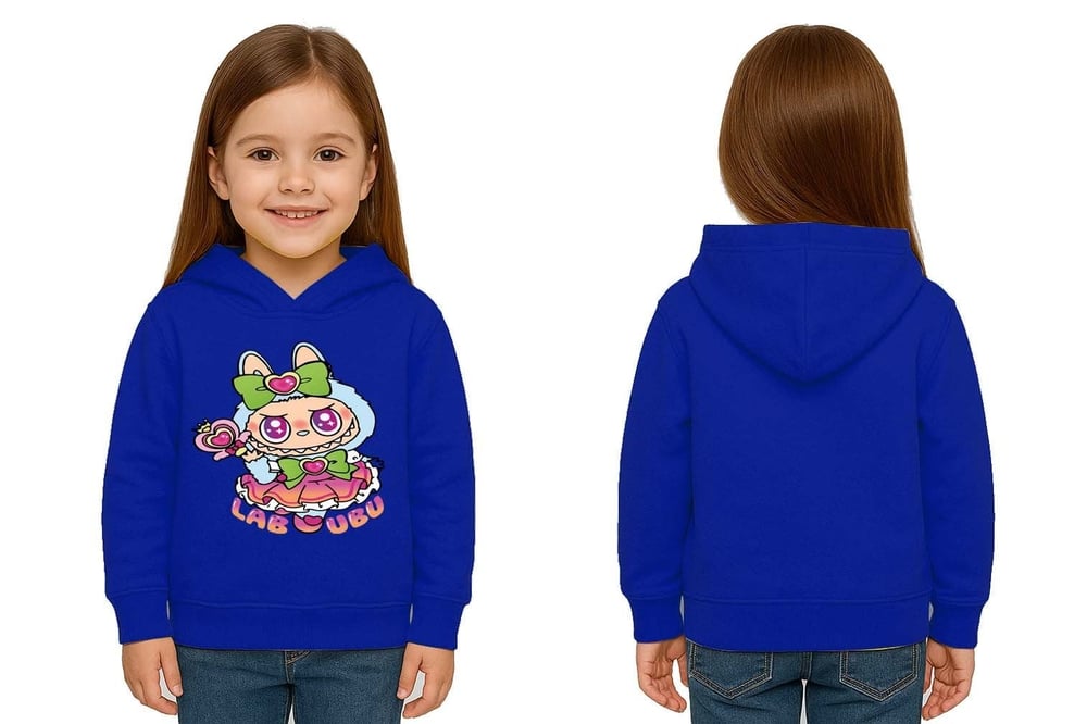 Unisex Baskılı Çocuk Swaetshirt Labubu Baskılı Kapüşonlu 3 İplik Şardonlu